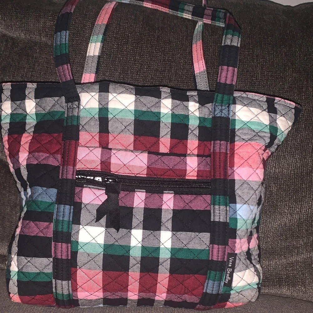 Vera Bradley Quilted Plaid Tote in Pink, Black & Green